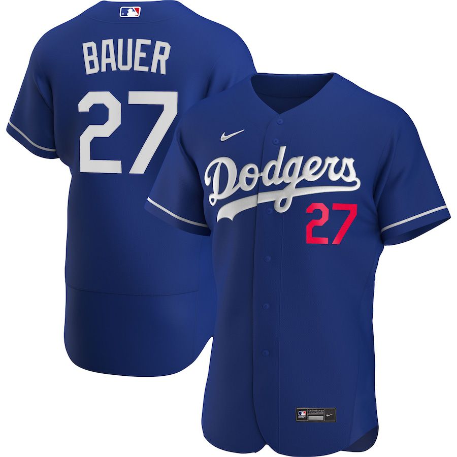 Mens Los Angeles Dodgers #27 Trevor Bauer Nike Royal Alternate Authentic Player MLB Jerseys